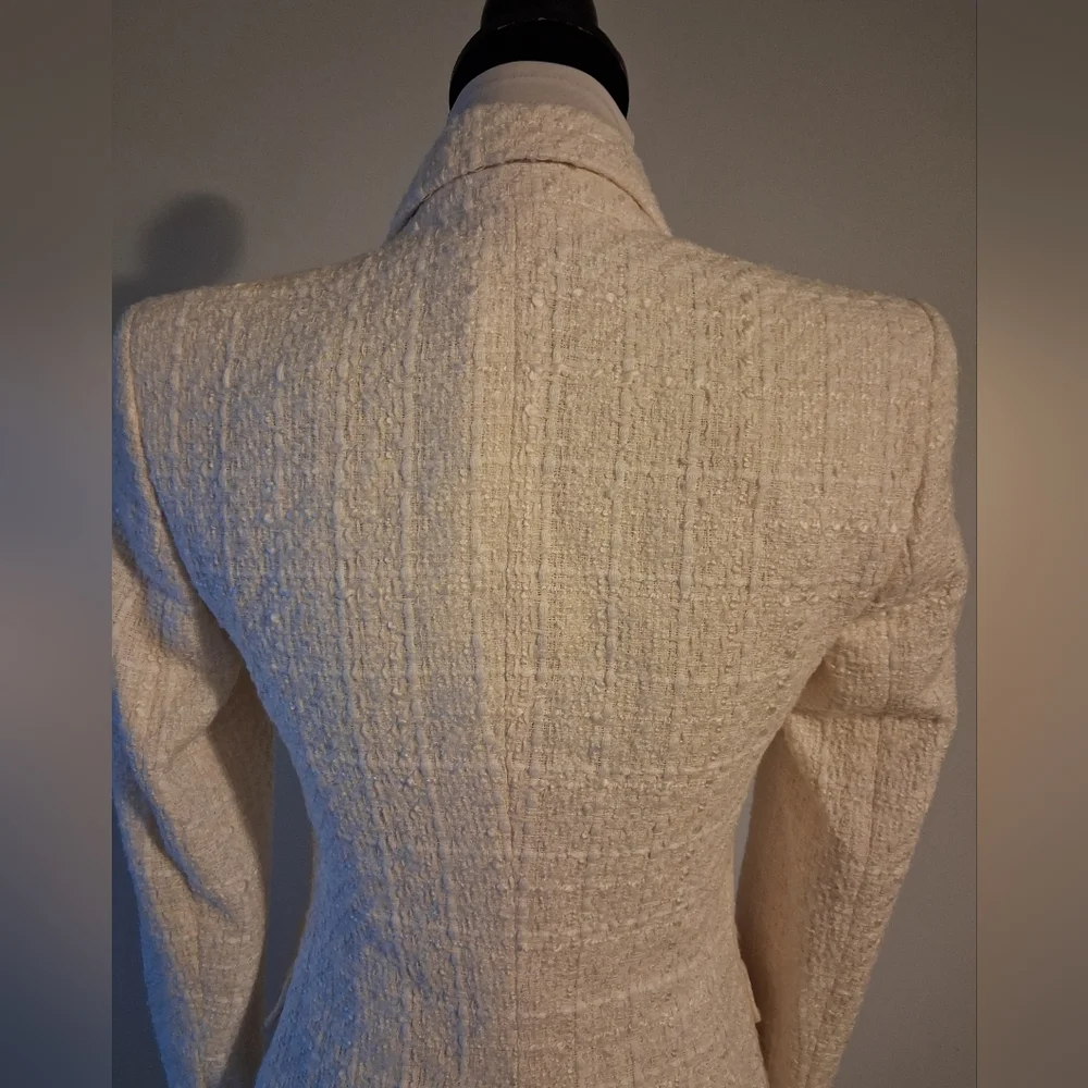 Tweed Cream Double-Breasted Women's Blazer Size XS - Picture 4 of 16